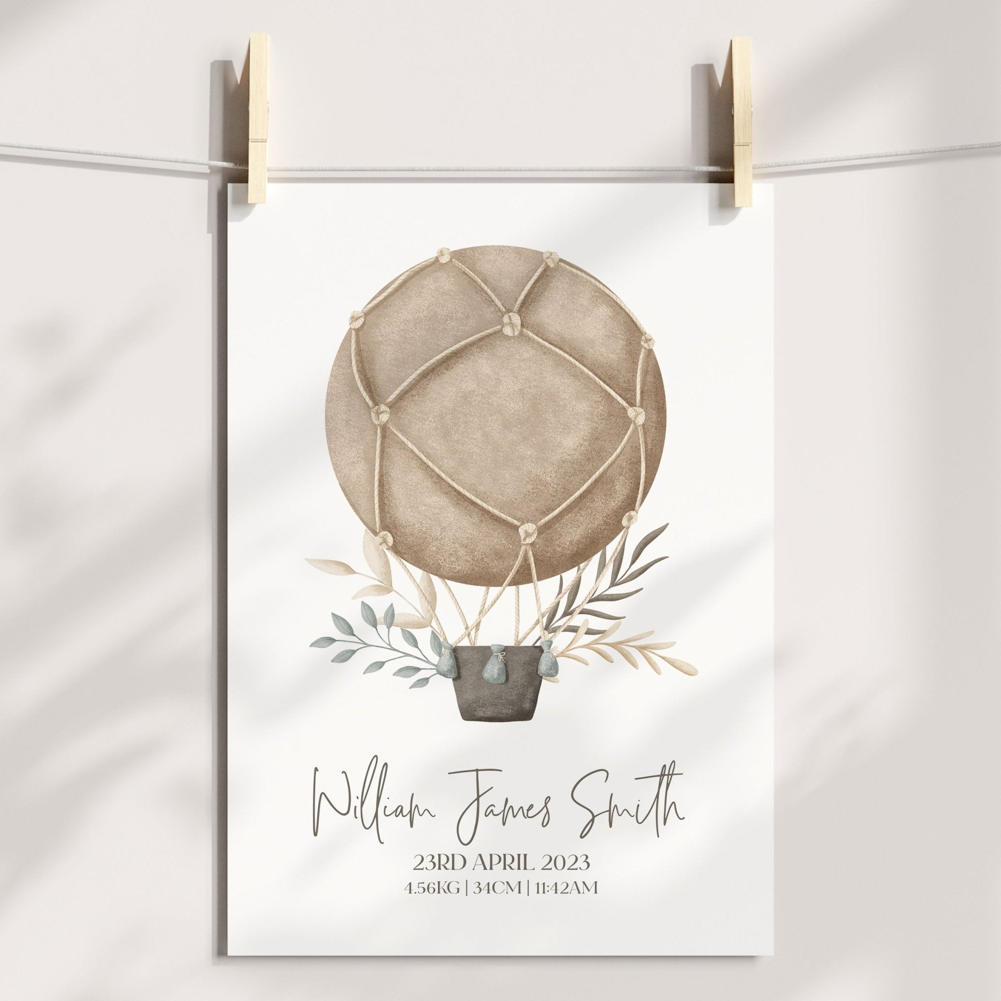 Boho Hot Air Balloon Birth Print