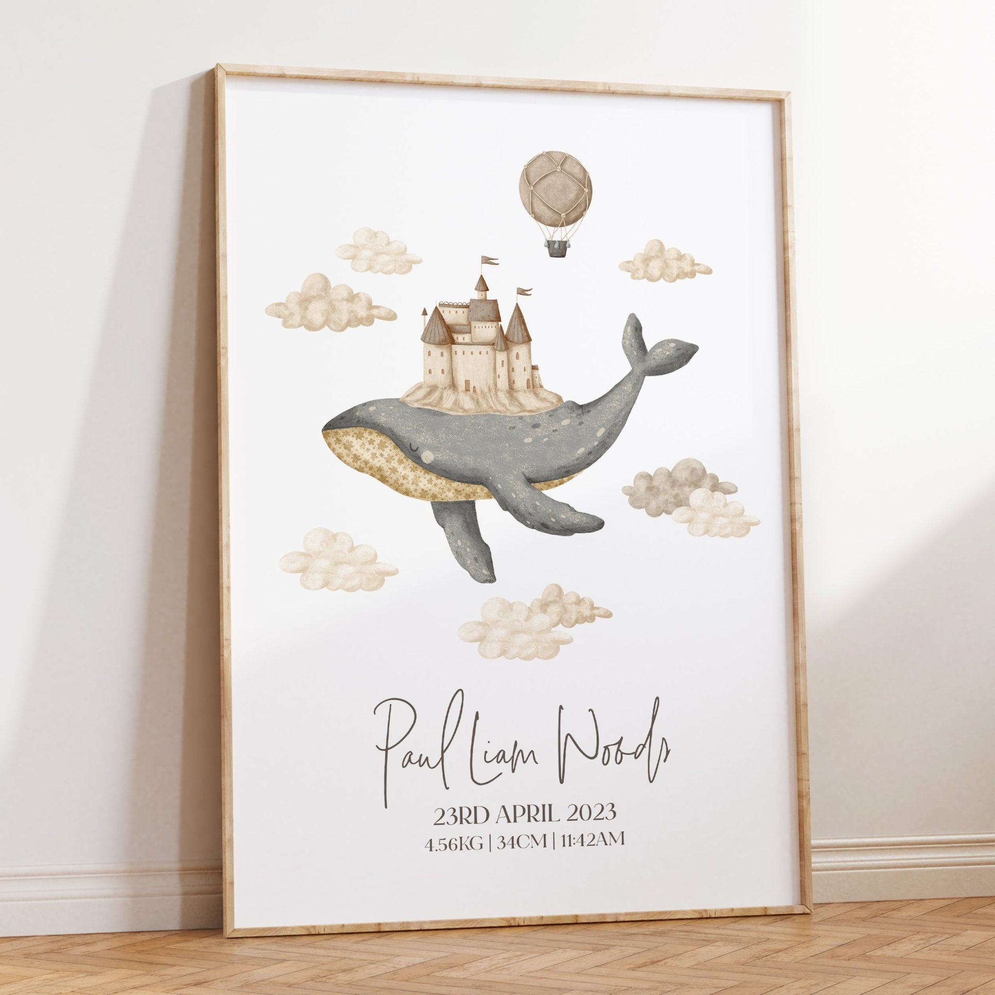 Boho Whale & Castle Birth Print