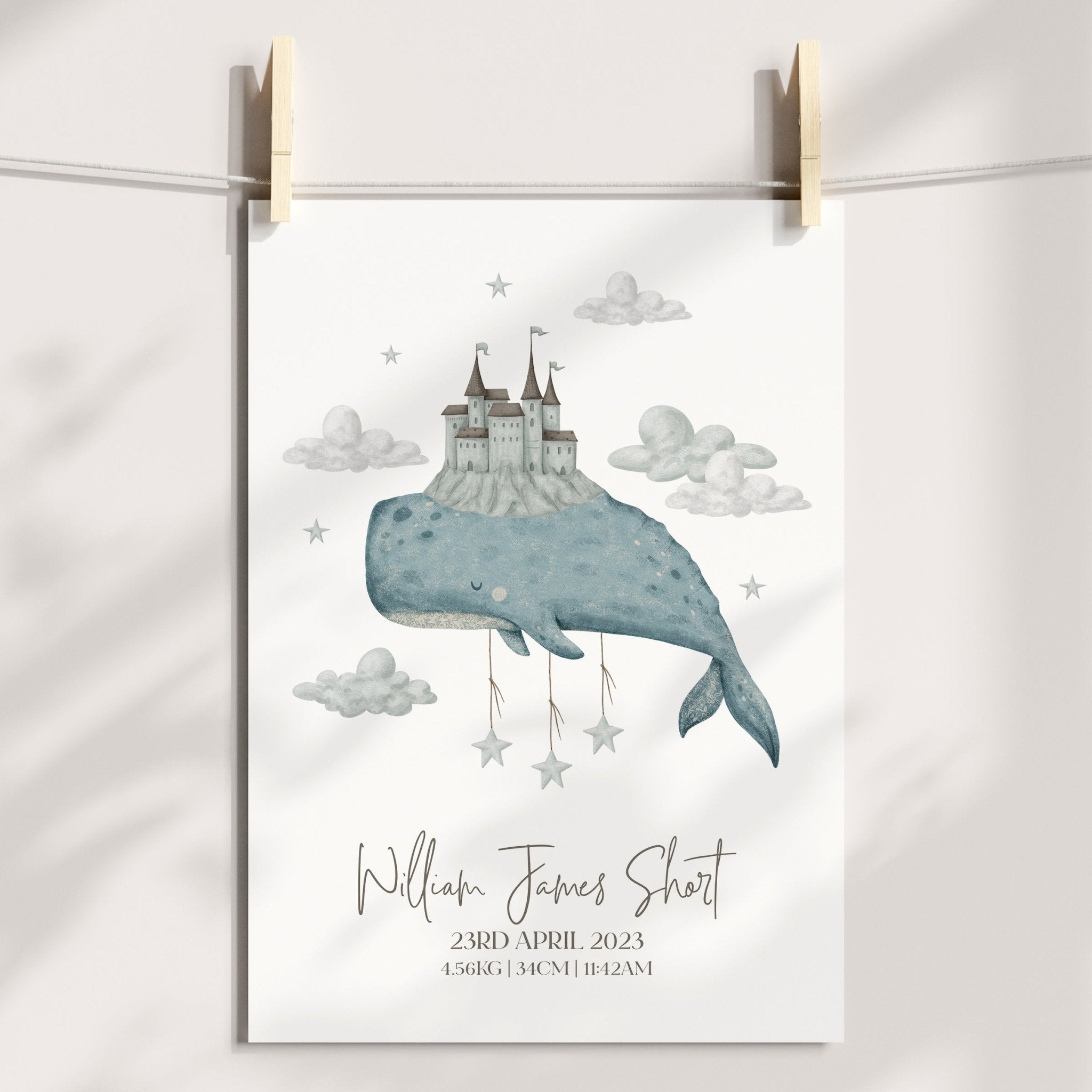 Boho Whale & Castle Birth Print