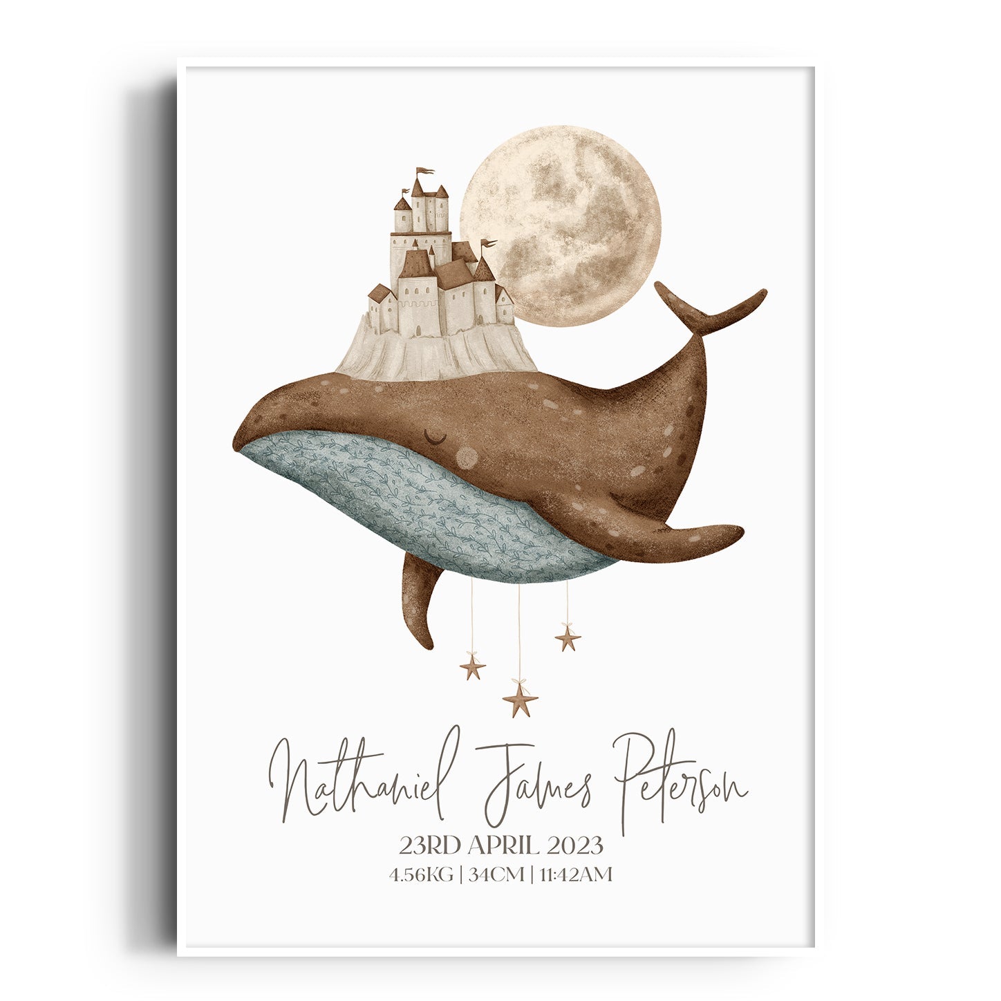Boho Whale & Castle Birth Print