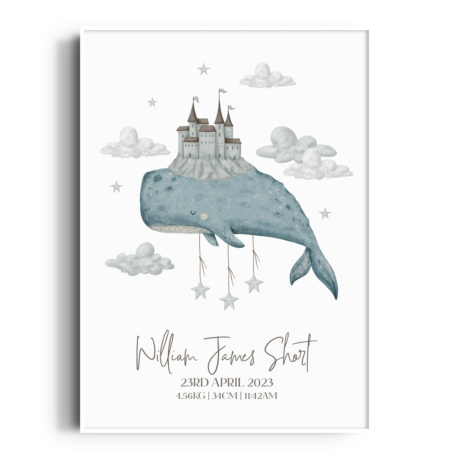 Boho Whale & Castle Birth Print