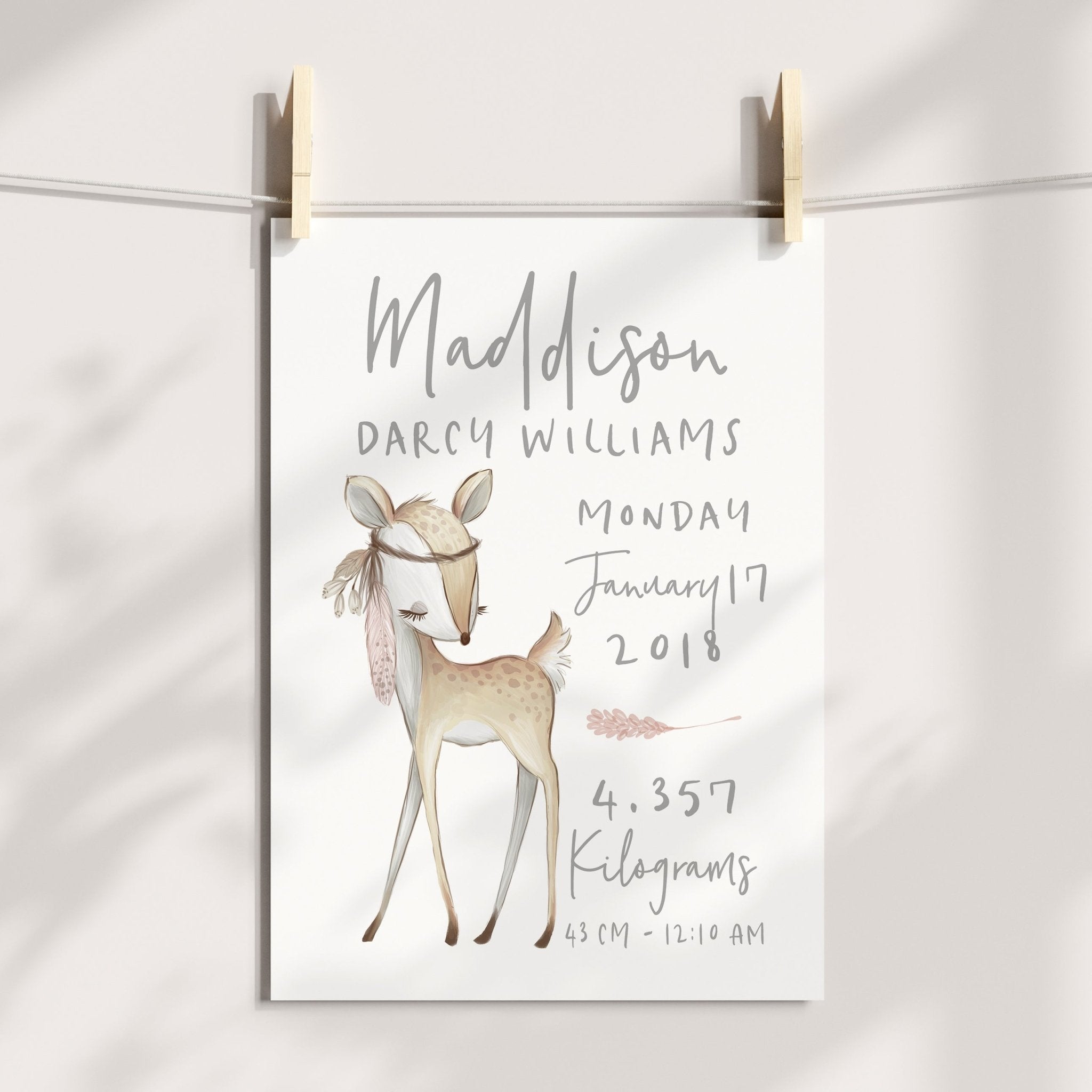 Boho Woodland Deer Birth Print