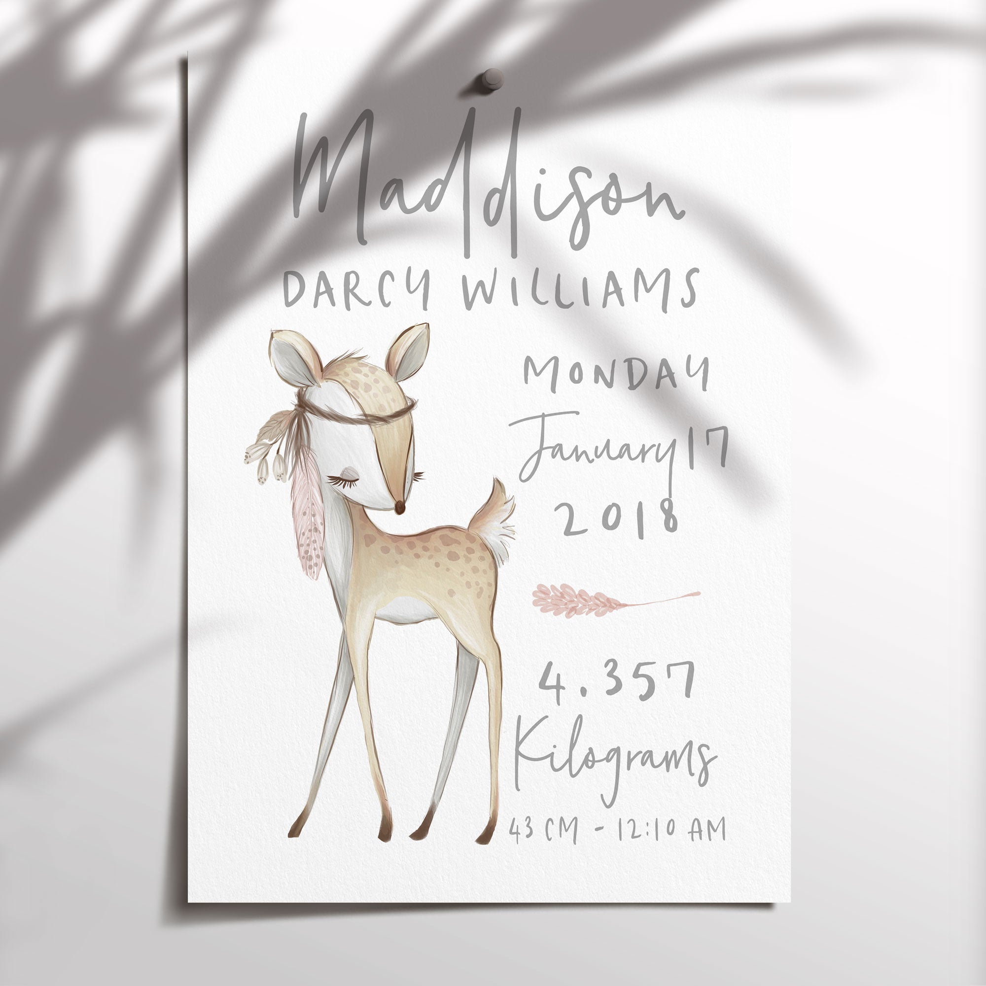 Boho Woodland Deer Birth Print