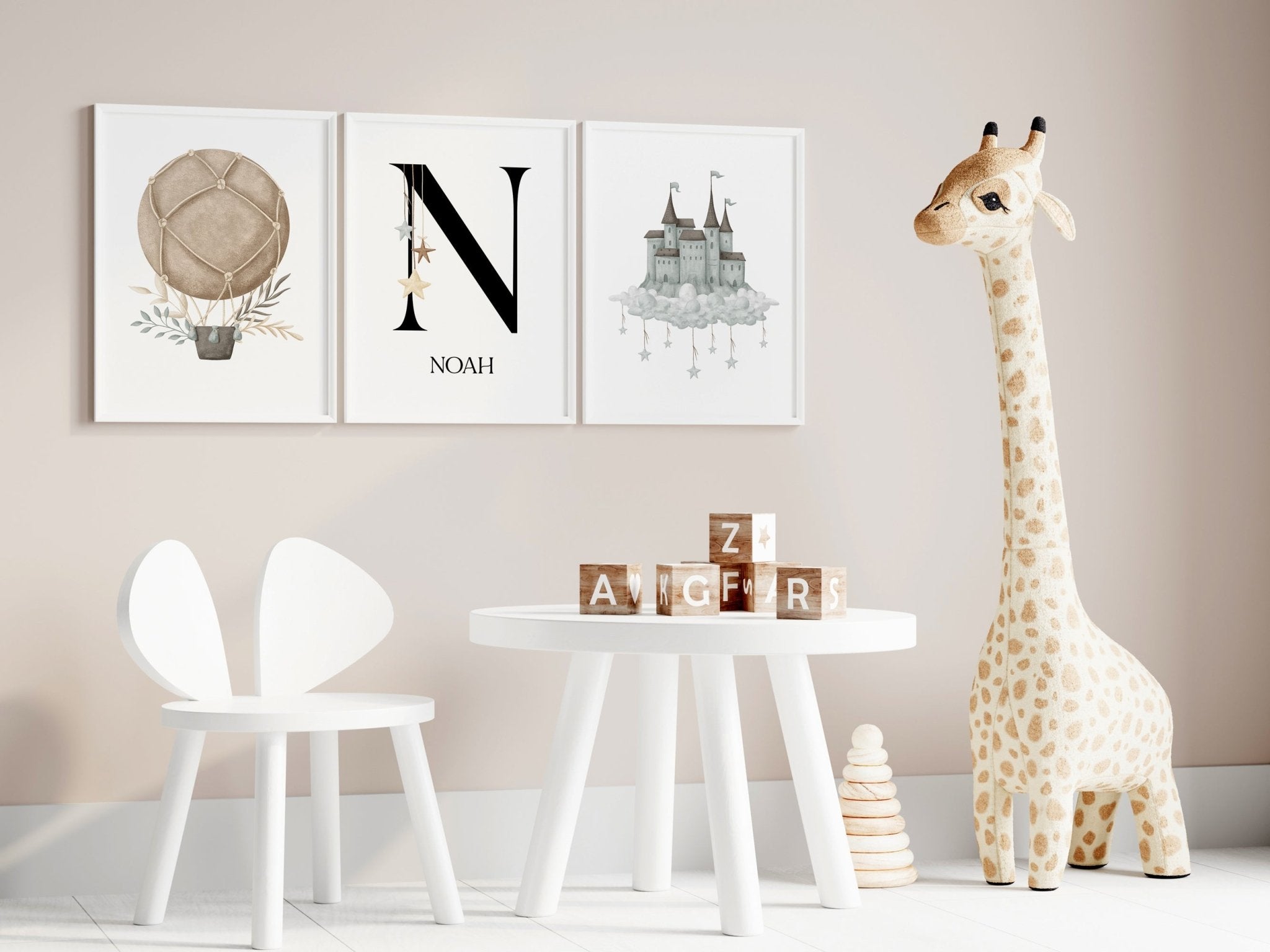 Castle, Hot Air Balloon & Name Print