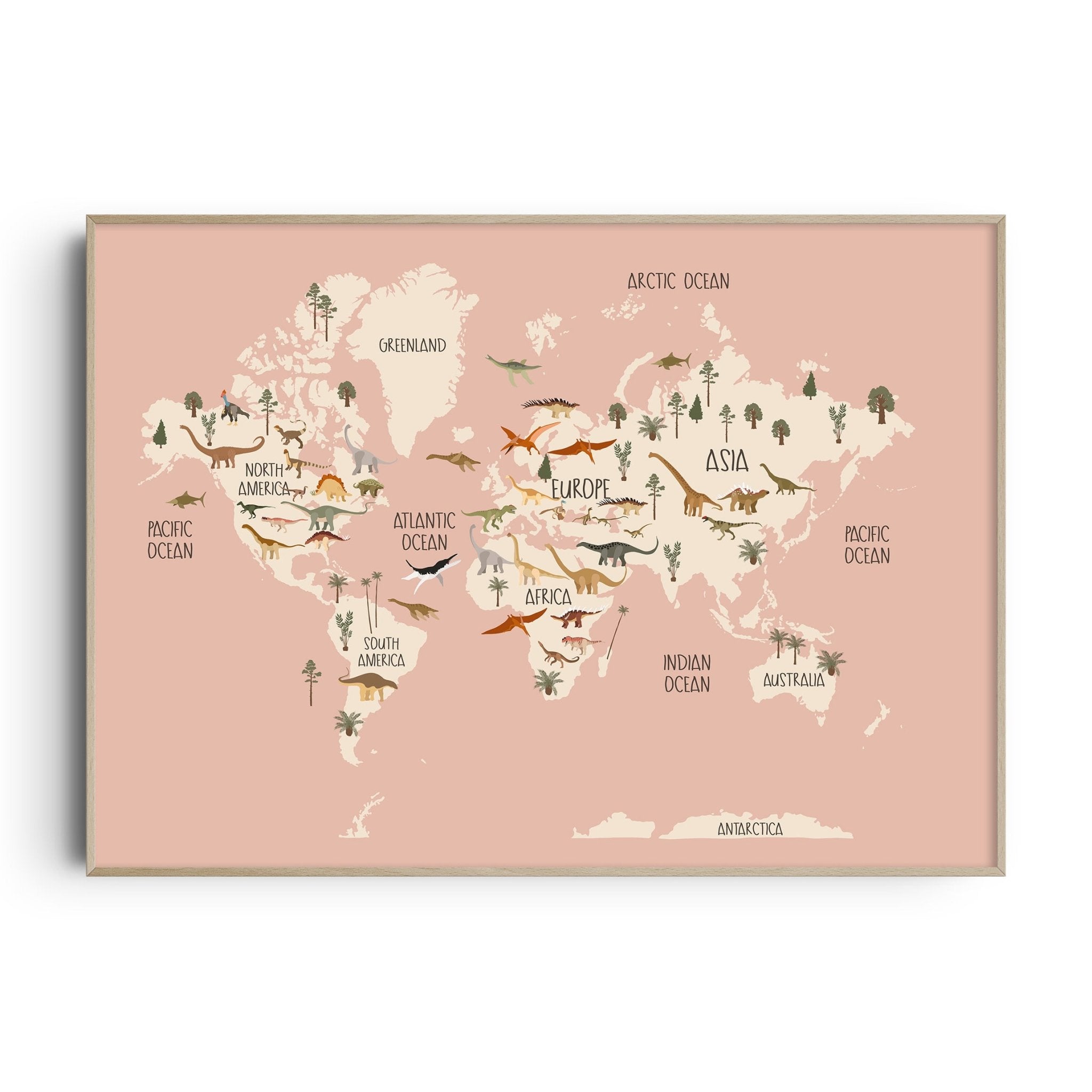 Dinosaur World Map Print
