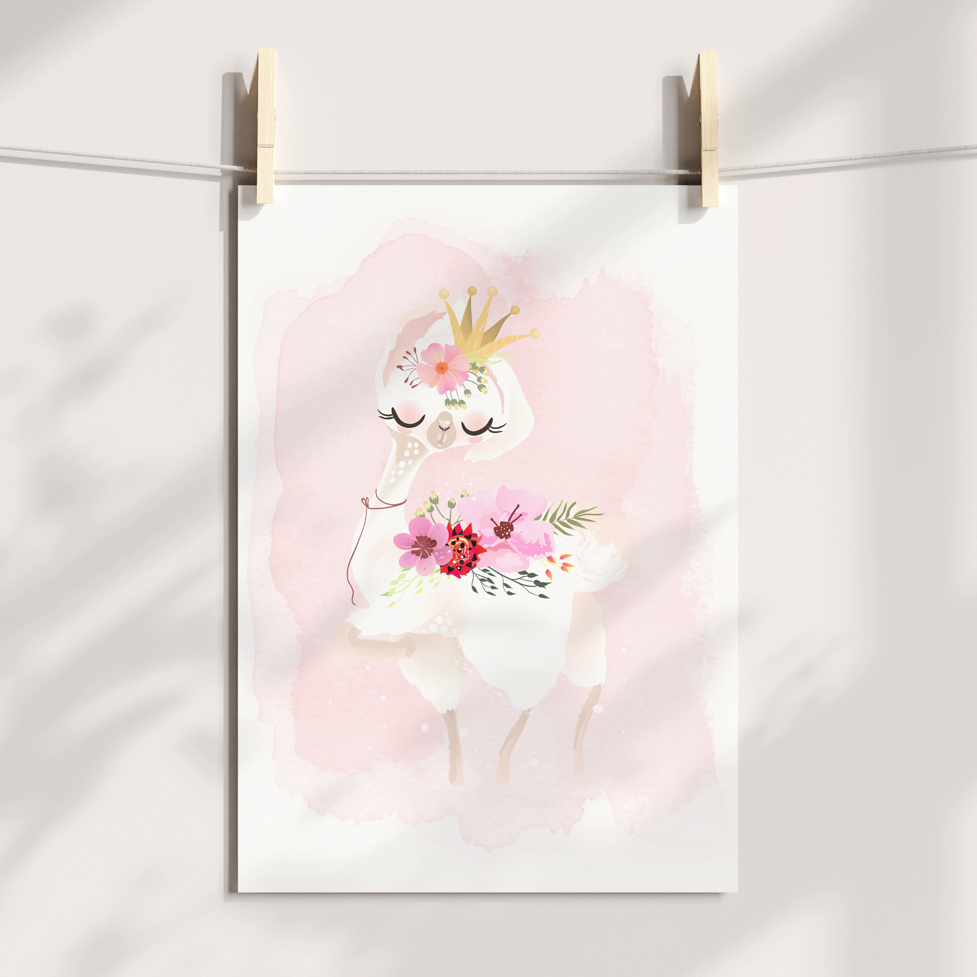 Floral Baby Llama Print