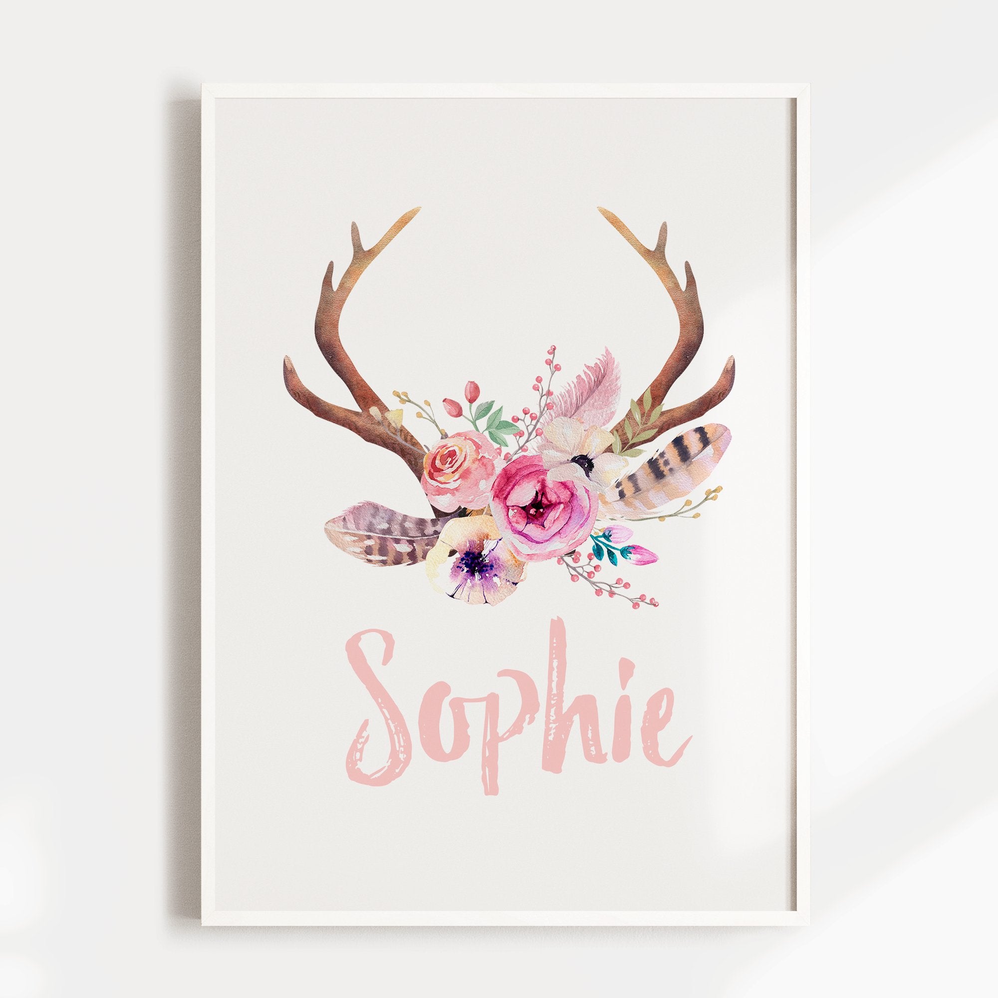 Floral Boho Tribal Antler Name Print