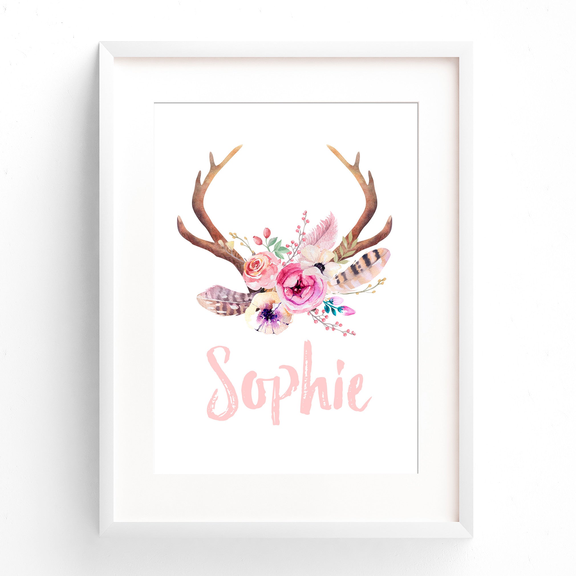 Floral Boho Tribal Antler Name Print
