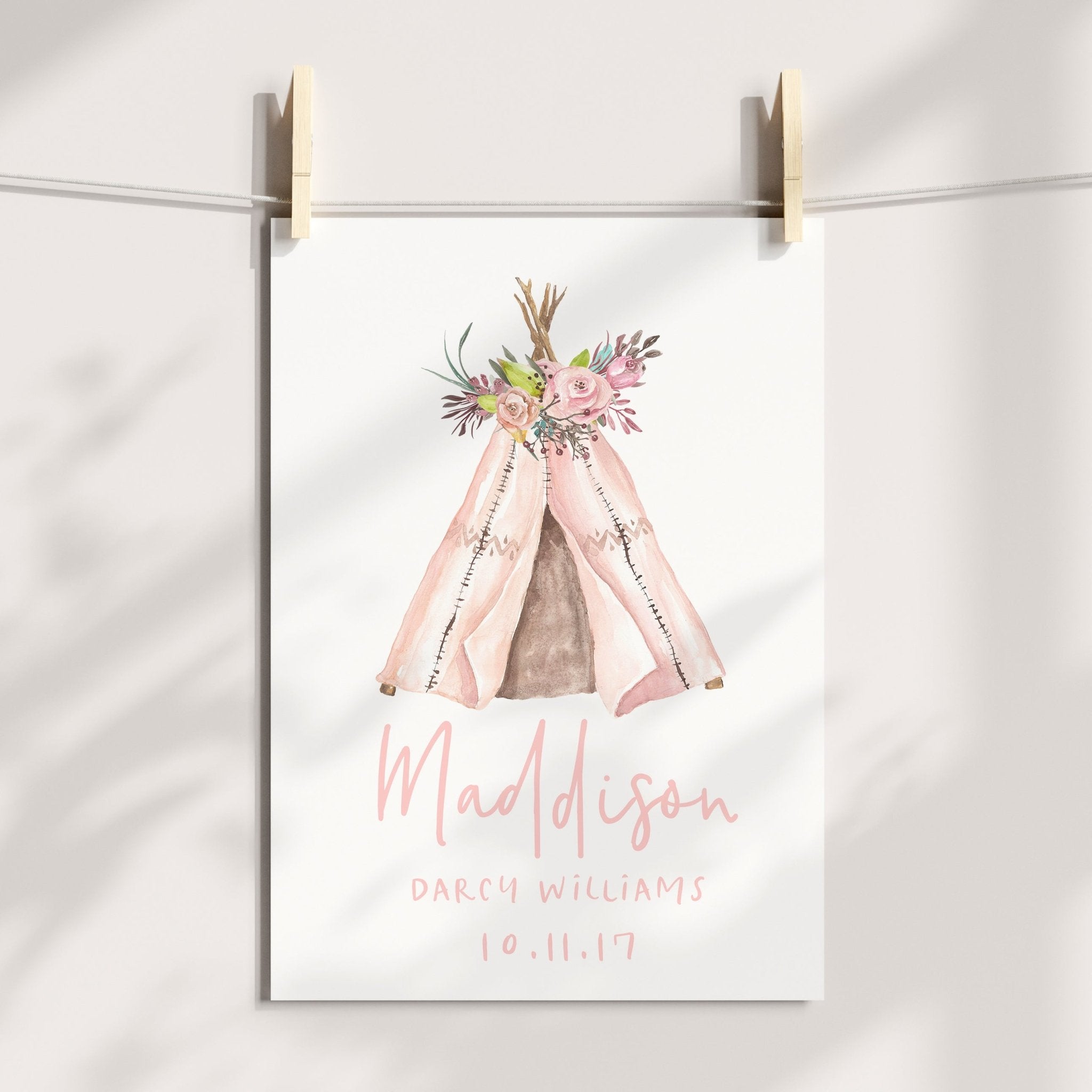 Floral Boho Tribal Teepee Birth Print