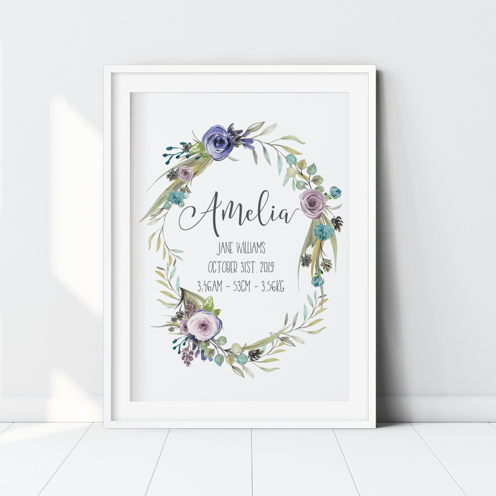 Floral Boho Woodland Birth Print