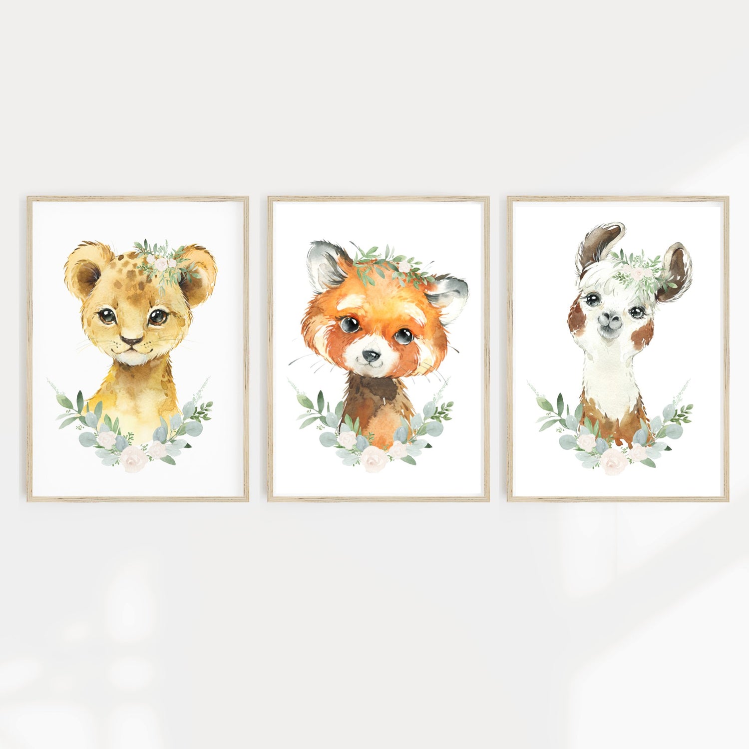 Floral Lion, Red Panda & Llama Prints