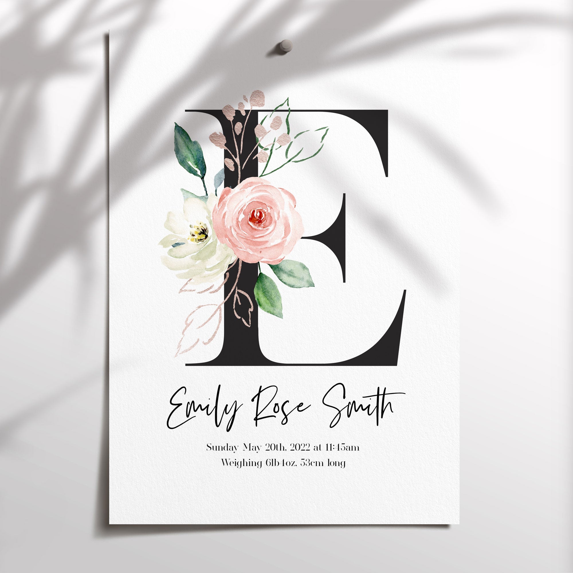 Floral Monogram Birth Print