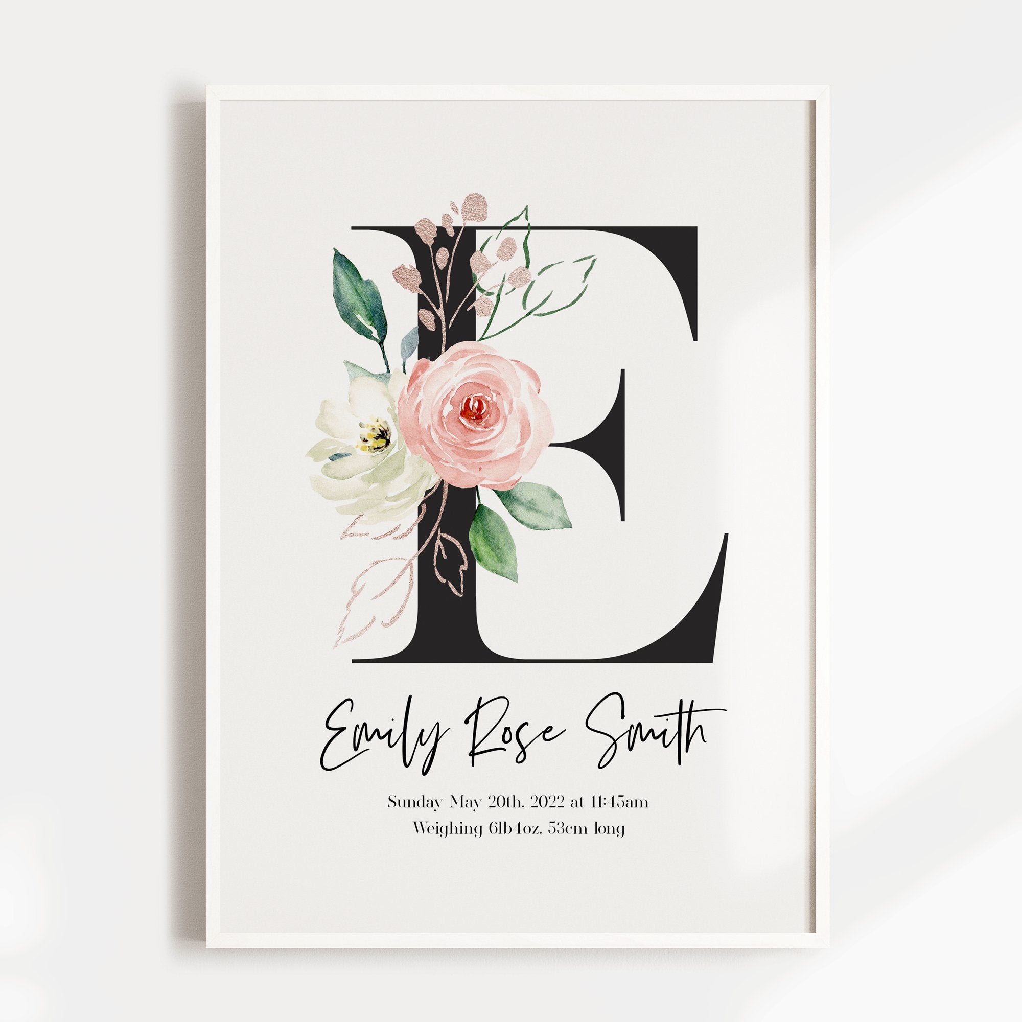Floral Monogram Birth Print