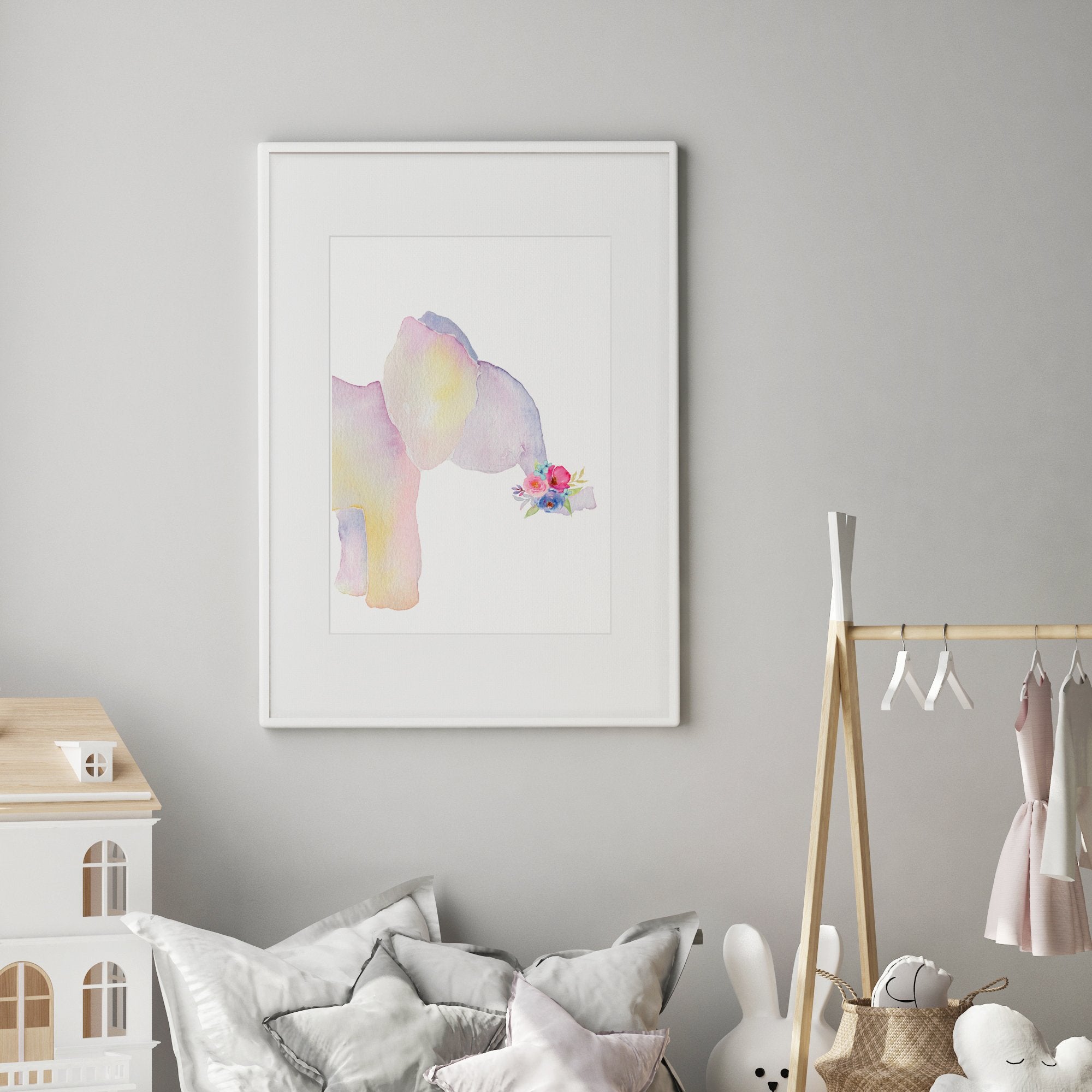 Floral Watercolour Elephant Print