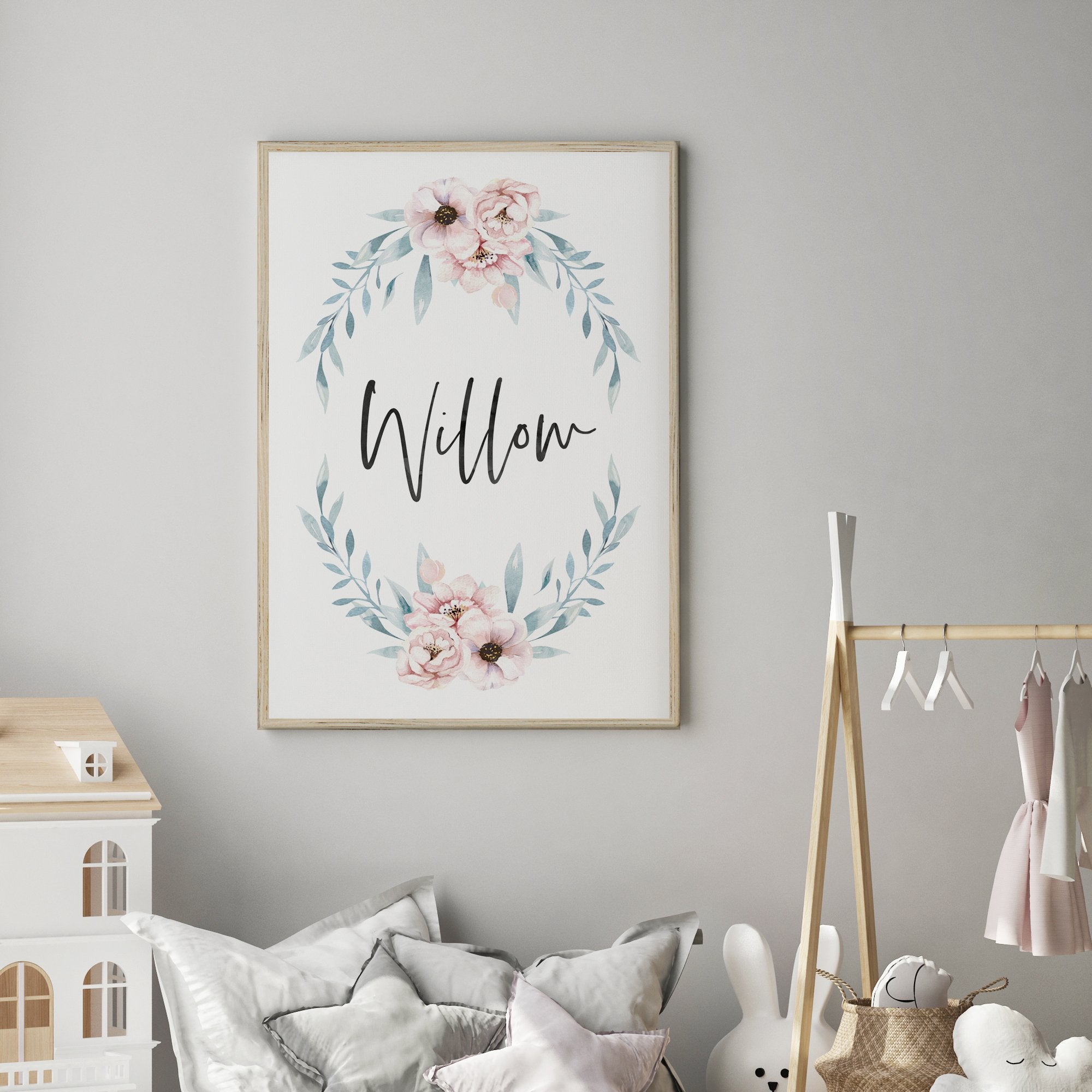 Floral Woodland Boho Wreath Name Print