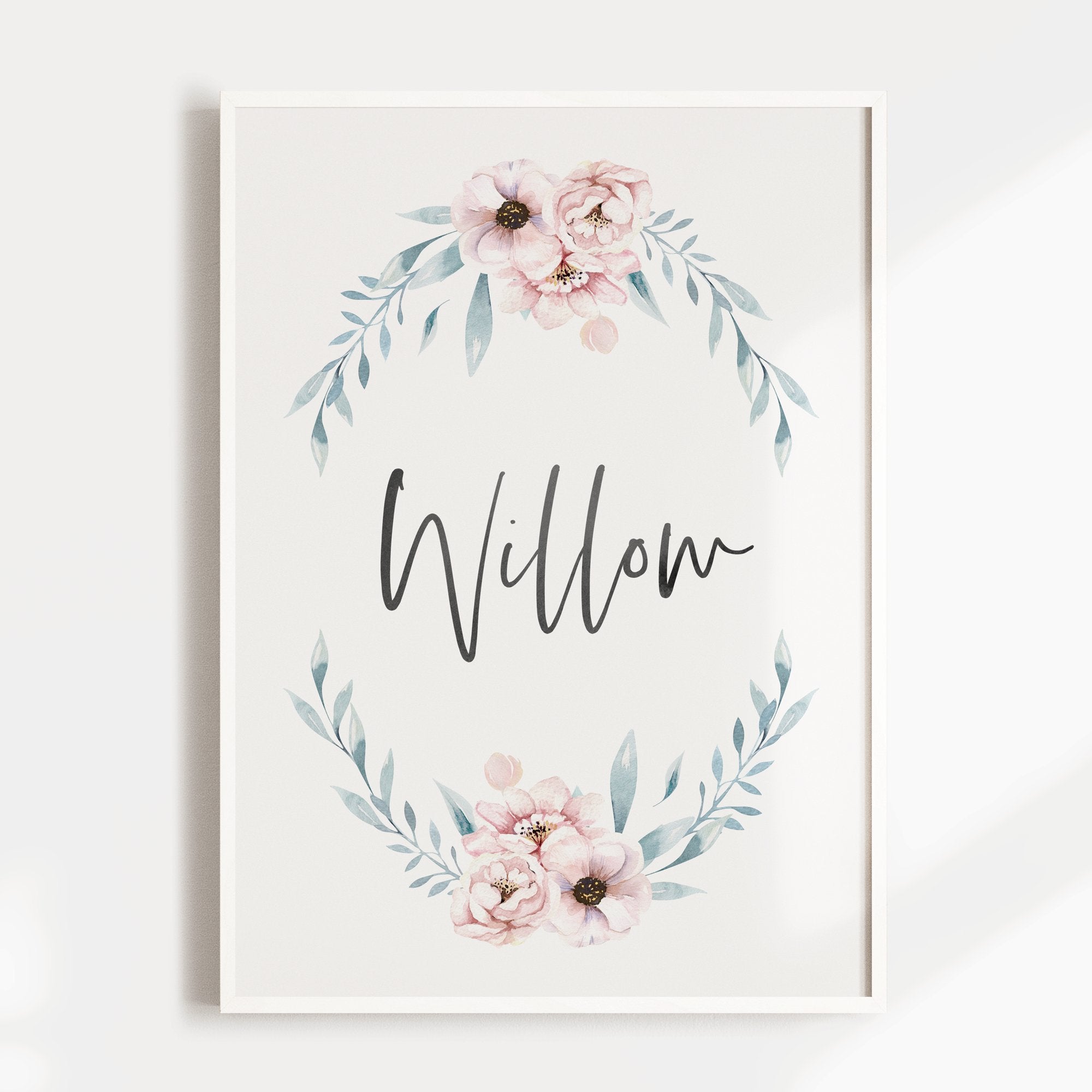 Floral Woodland Boho Wreath Name Print