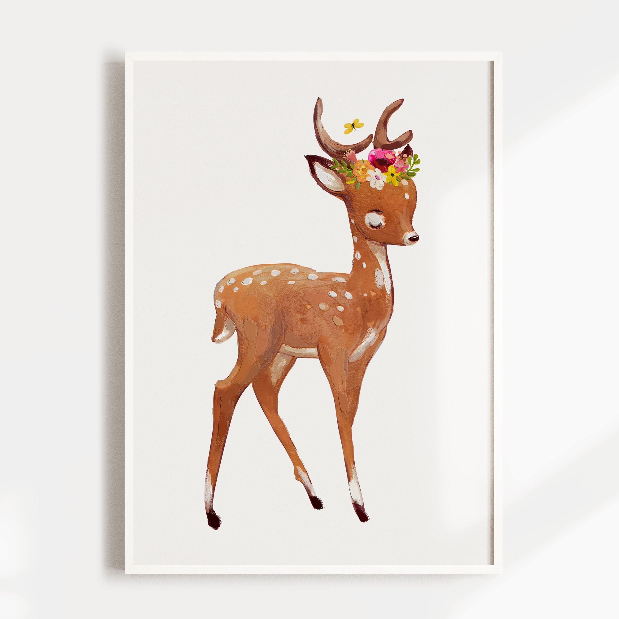 Floral Woodland Deer Print