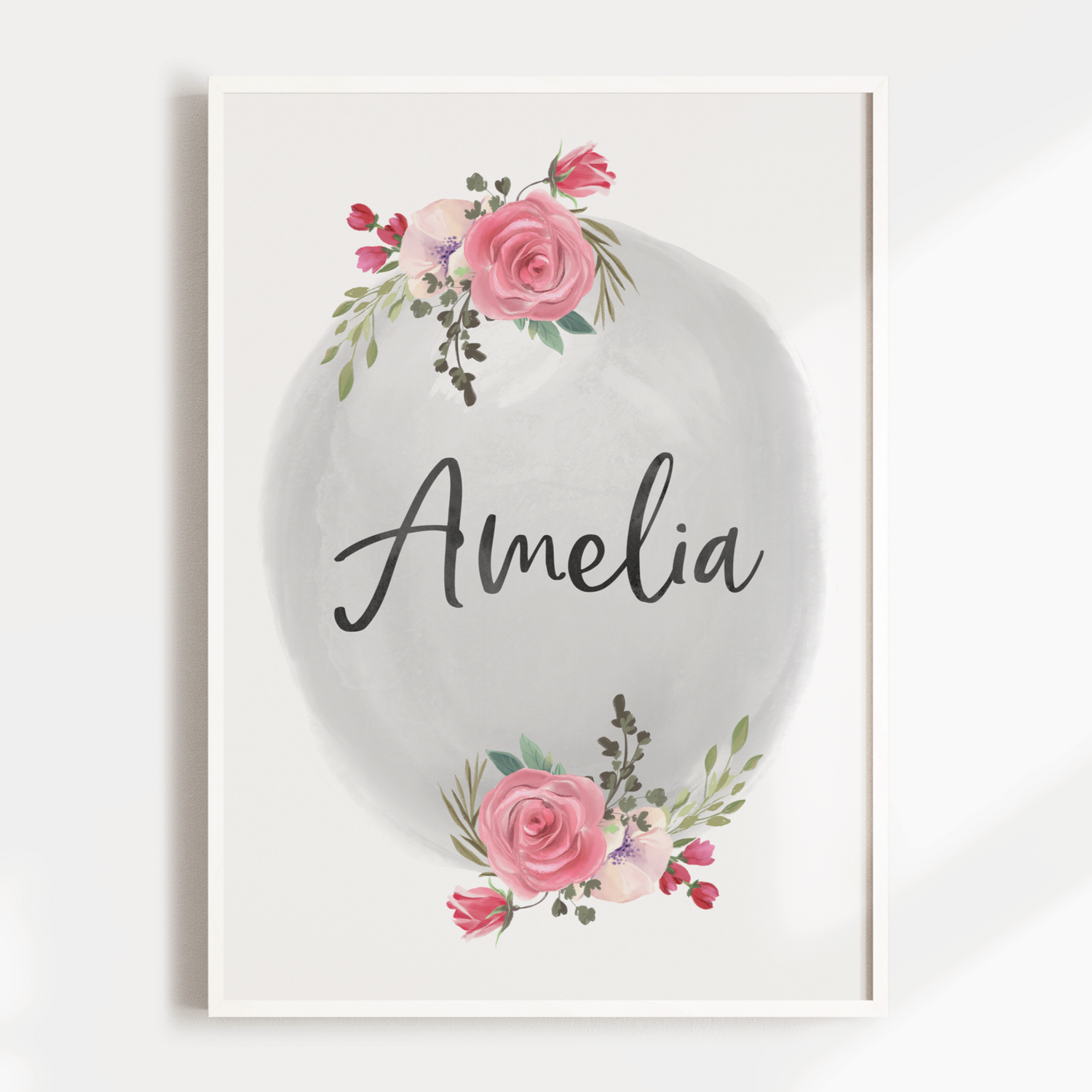 Pink Floral Watercolour Name Print
