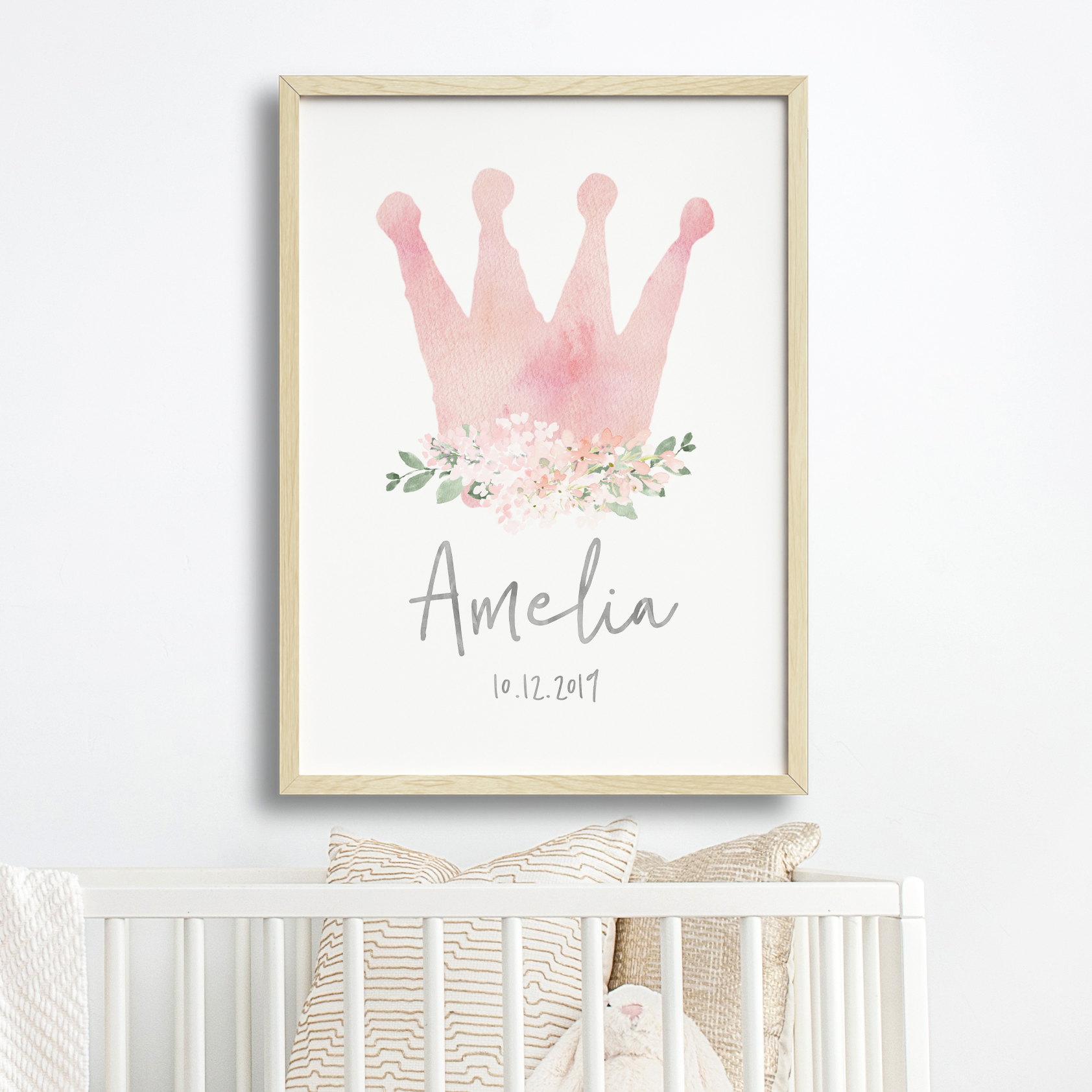 Pink Watercolour Crown Name Print