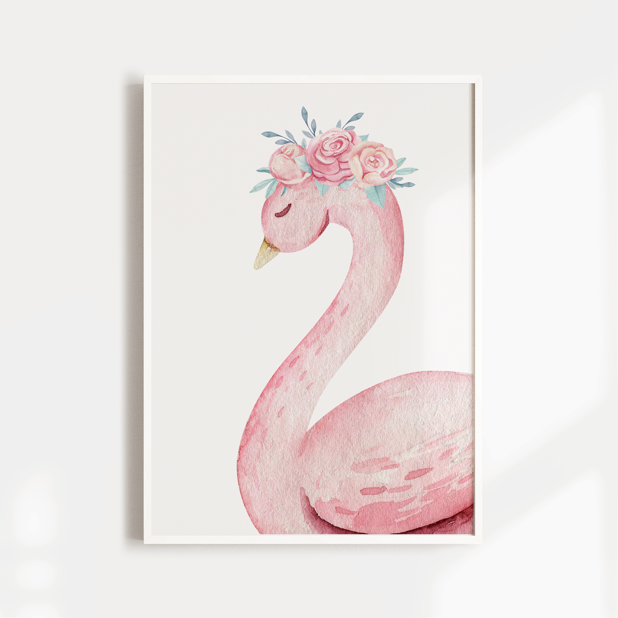 Pink Floral Watercolour Swans & Crown Name Prints