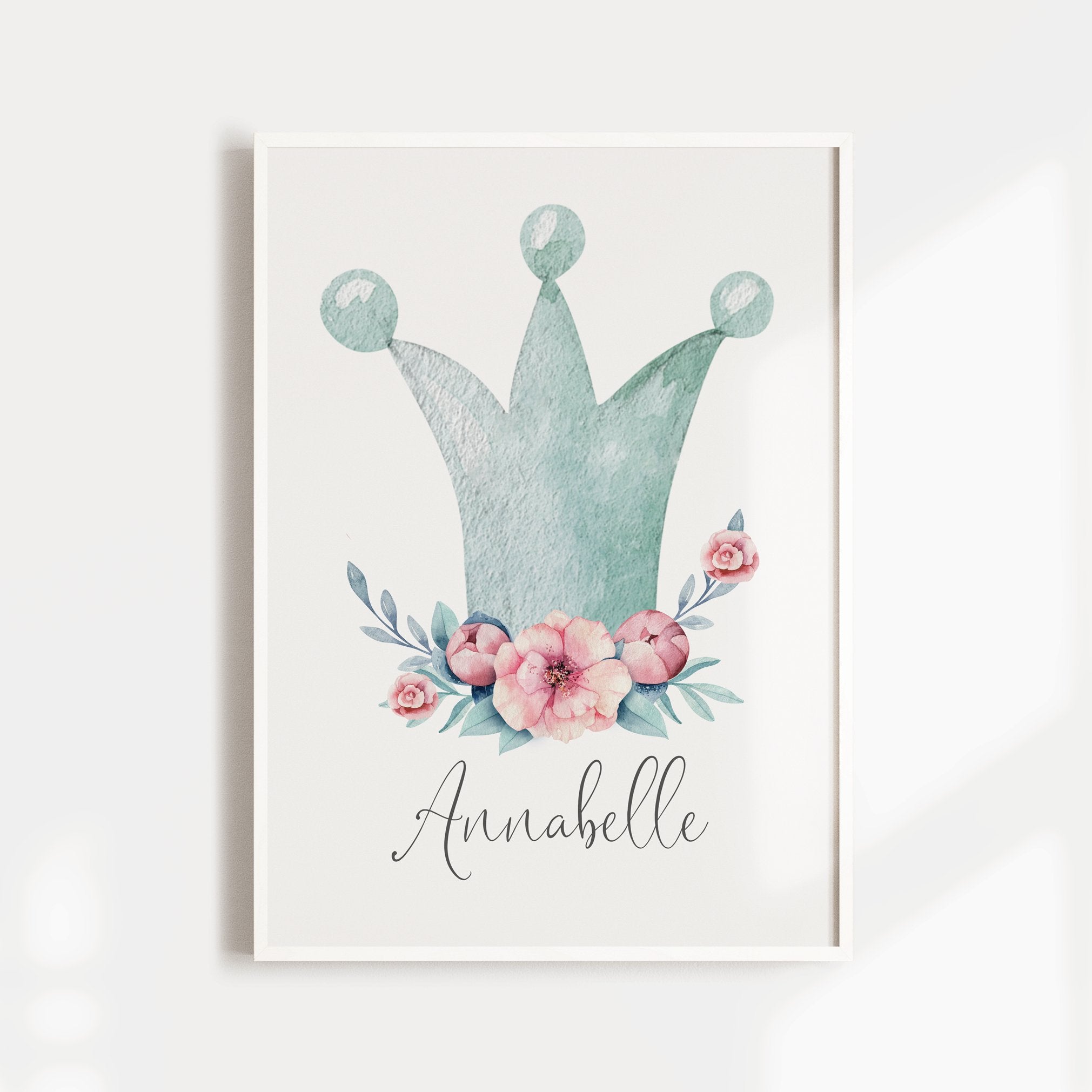 Green Floral Crown Name Print