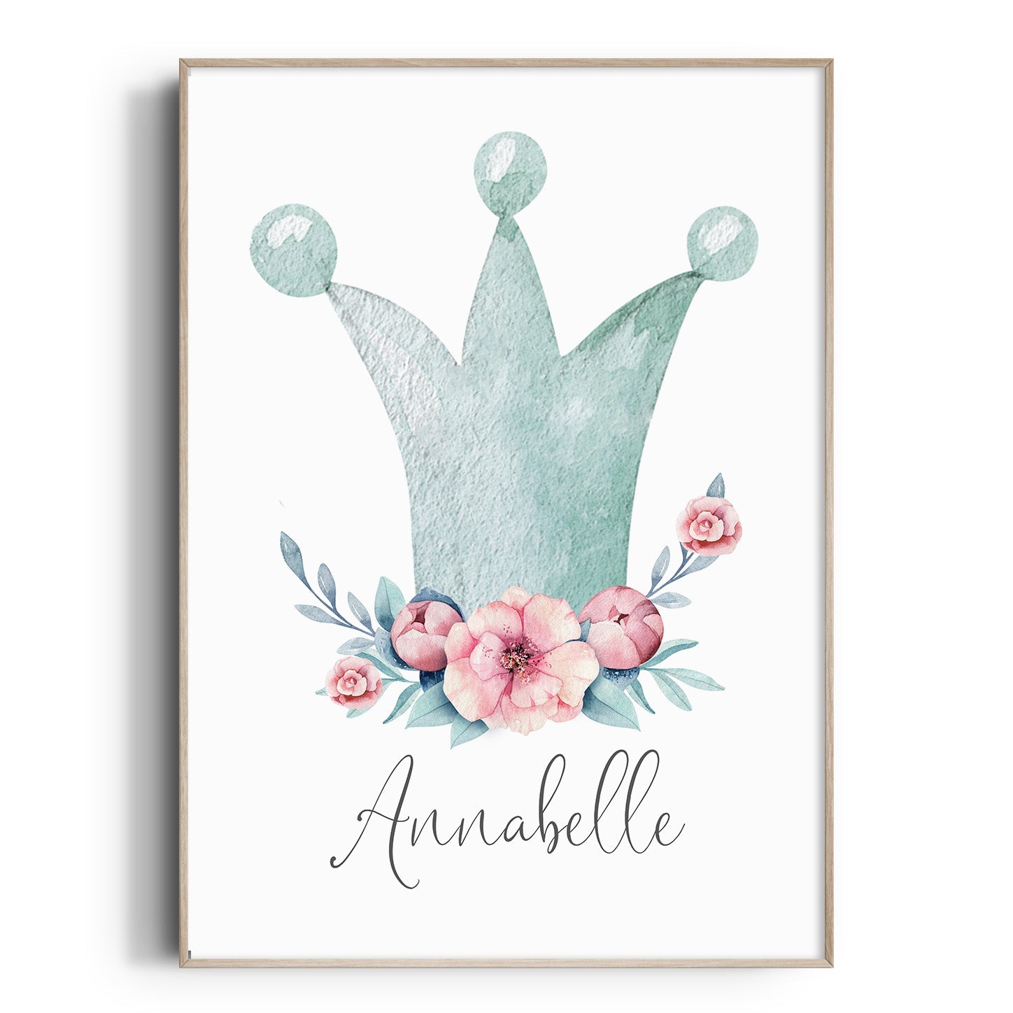 Green Floral Crown Name Print