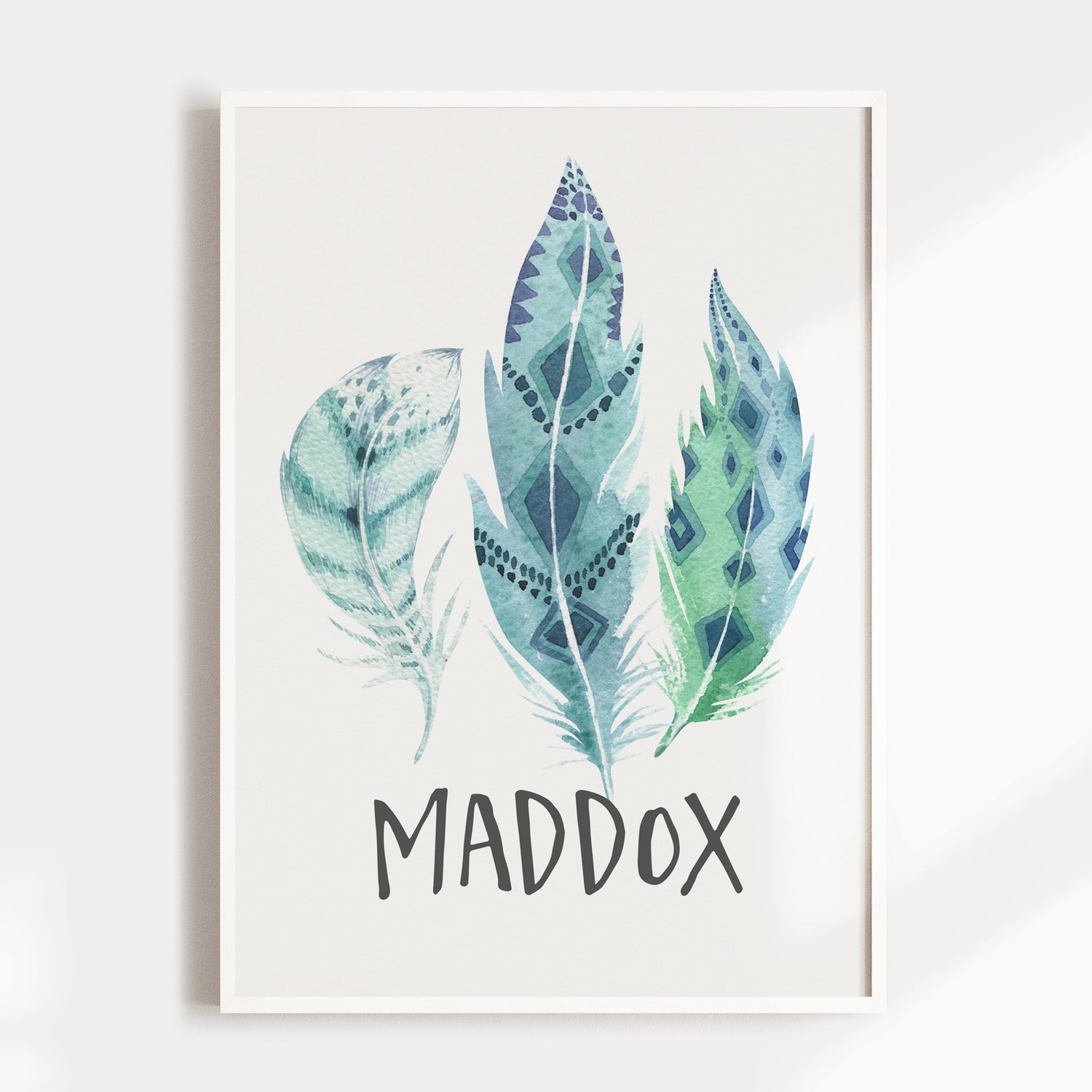 Green Woodland Feather Name Print