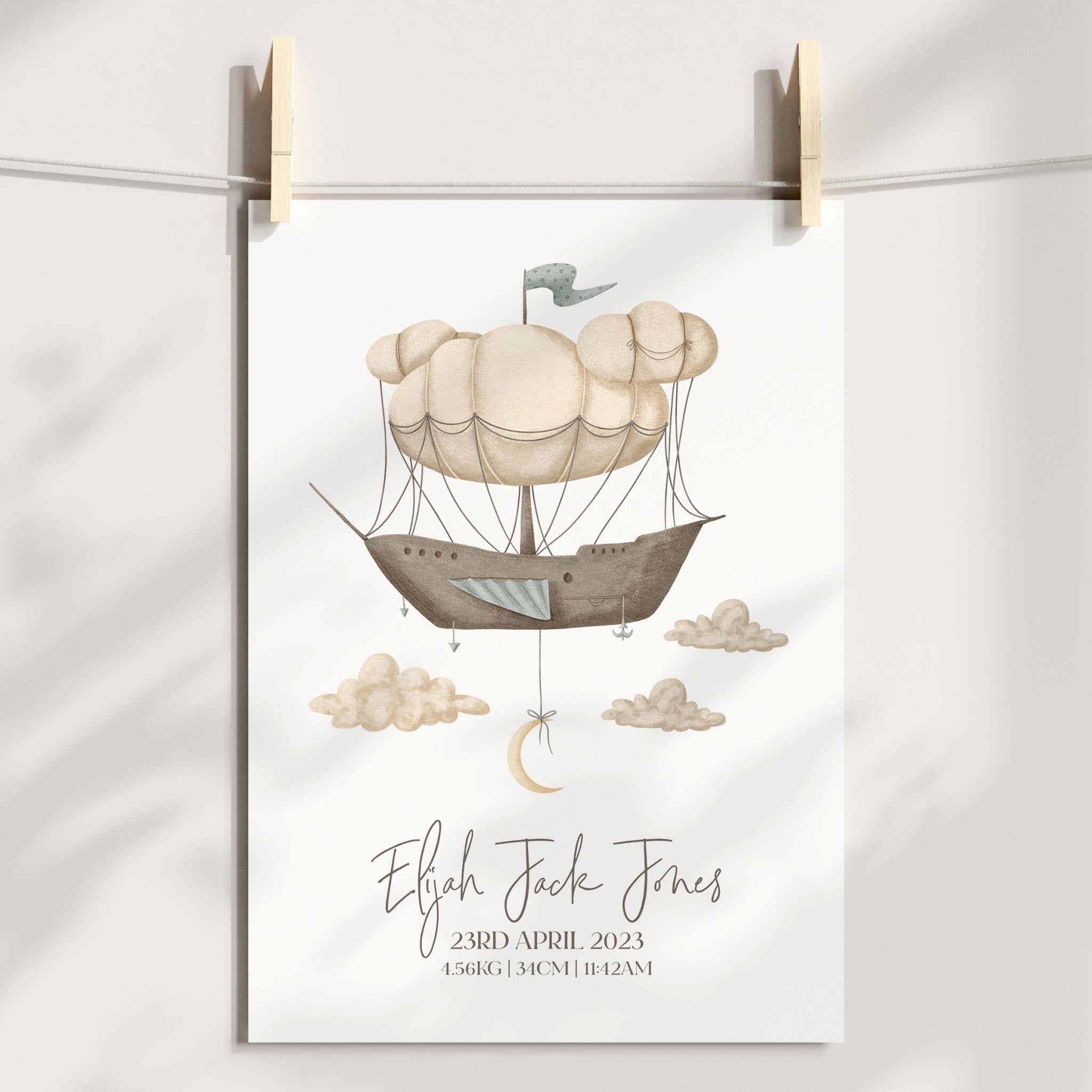 Hot Air Balloon Ship Birth Print