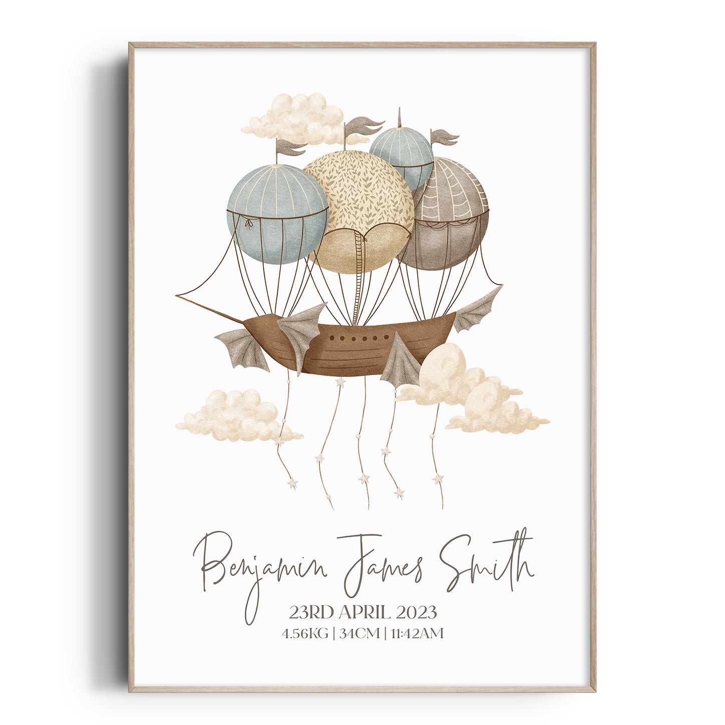 Hot Air Balloon Ship Birth Print