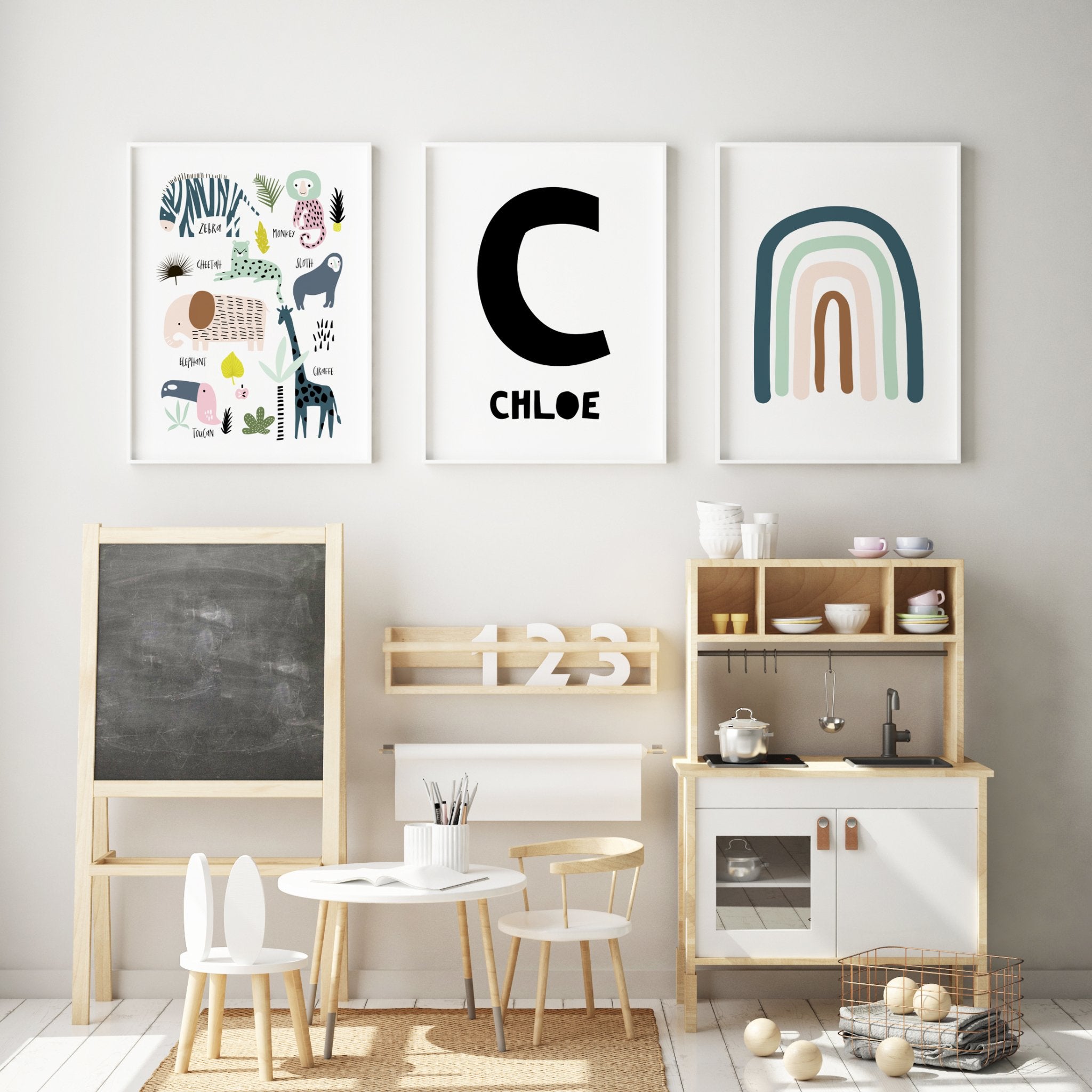 Jungle Animals, Name & Rainbow Prints