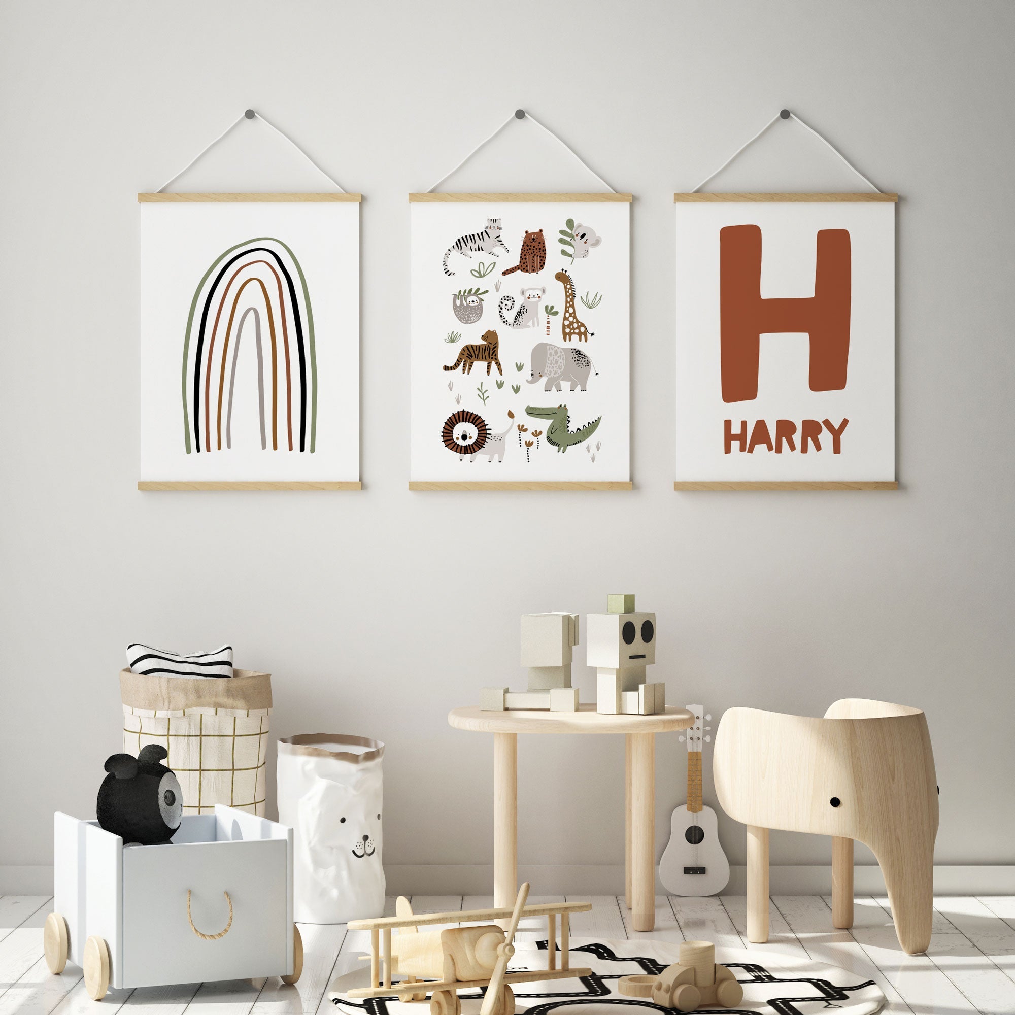 Jungle Animals, Rainbow & Name Prints