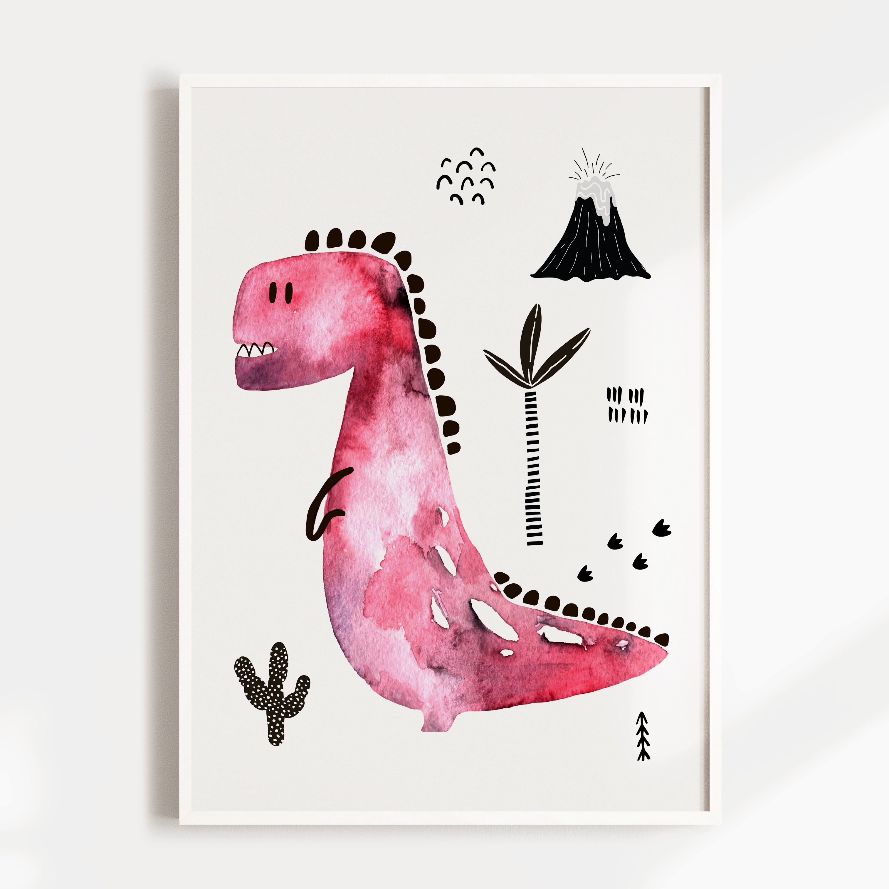 Boys dinosaur nursery wall art print. Red T-Rex